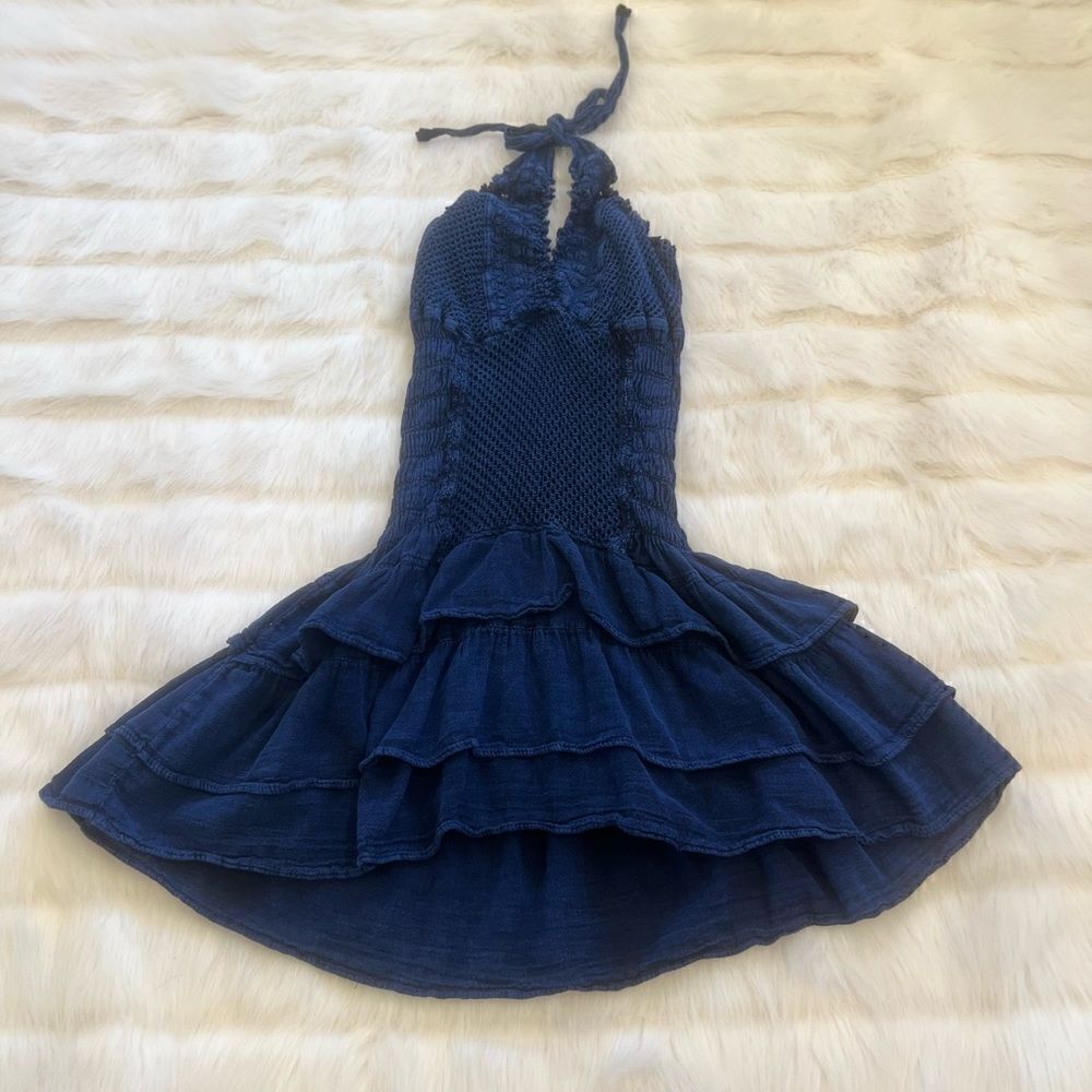 Cotton Collection Denim Ruffle Halter Dress (S) - Picture 2 of 5